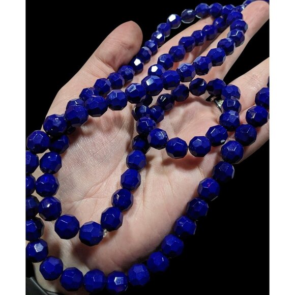 Dark Elegant Blue Faceted Glass Beaded Necklace - Picture 2 of 6